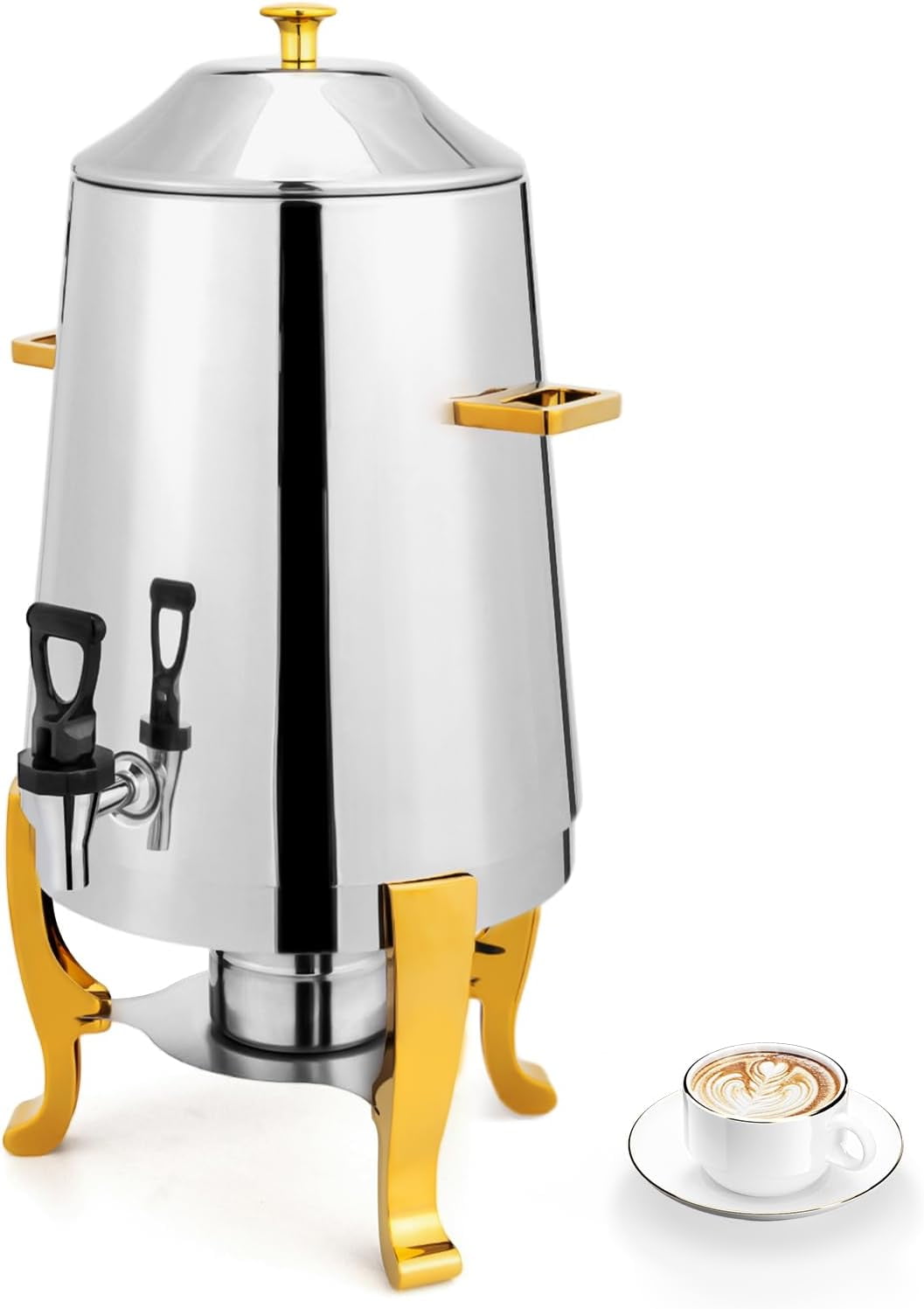 ROVSUN 3 Gallon/12L Beverage Dispenser, Stainless Steel Coffee Chafer Urn with Fuel Holder, Drink Dispenser with Stand Ice Container Spigot, Hot & Cold Drinks for Party Catering Buffet Banquet,Silver