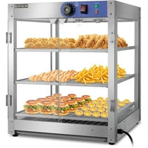 ROVSUN 3-Tier 110V Food Warmer, 800W Commercial Food Warmer Display Electric Countertop Food Pizza Warmer with Adjustable Removable Shelves Glass Door, Pastry Display Case for Buffet Restaurant