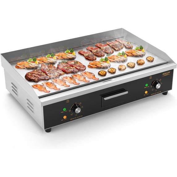 ROVSUN 30" Electric Countertop Flat Top Griddle, 3000W Electric Griddle, Teppanyaki Grill Stainless Steel with Adjustable Temperature Control 122°F-572°F for Home Restaurant Commercial