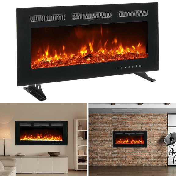 VINGLI 30'' Wall Mounted Electric Fireplace Heater with Realistic Burning Flames & Logs for Home Bedroom Living Room, 1500W