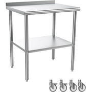 ROVSUN 30'' x 24'' Stainless Steel Table for Prep with Backsplash & Wheels