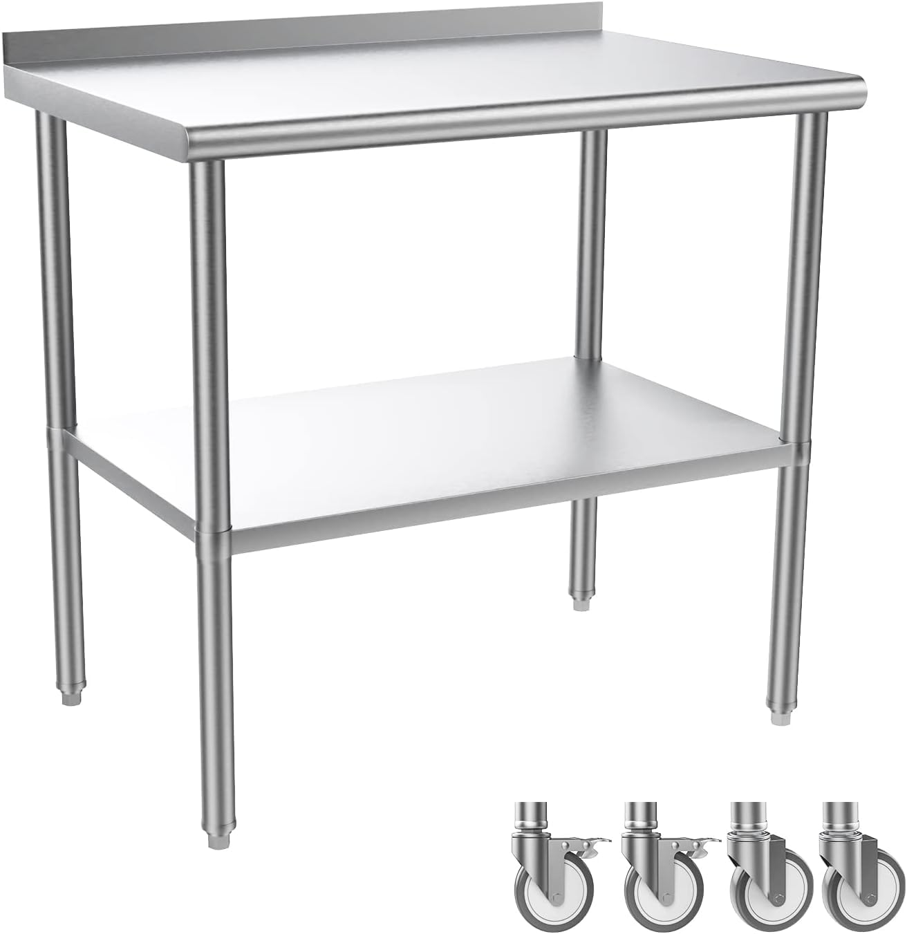 ROVSUN 60" X 24" Stainless Steel Work Table With Backsplash & Adjustable Shelf - NSF For Kitchen, Restaurant, Garage