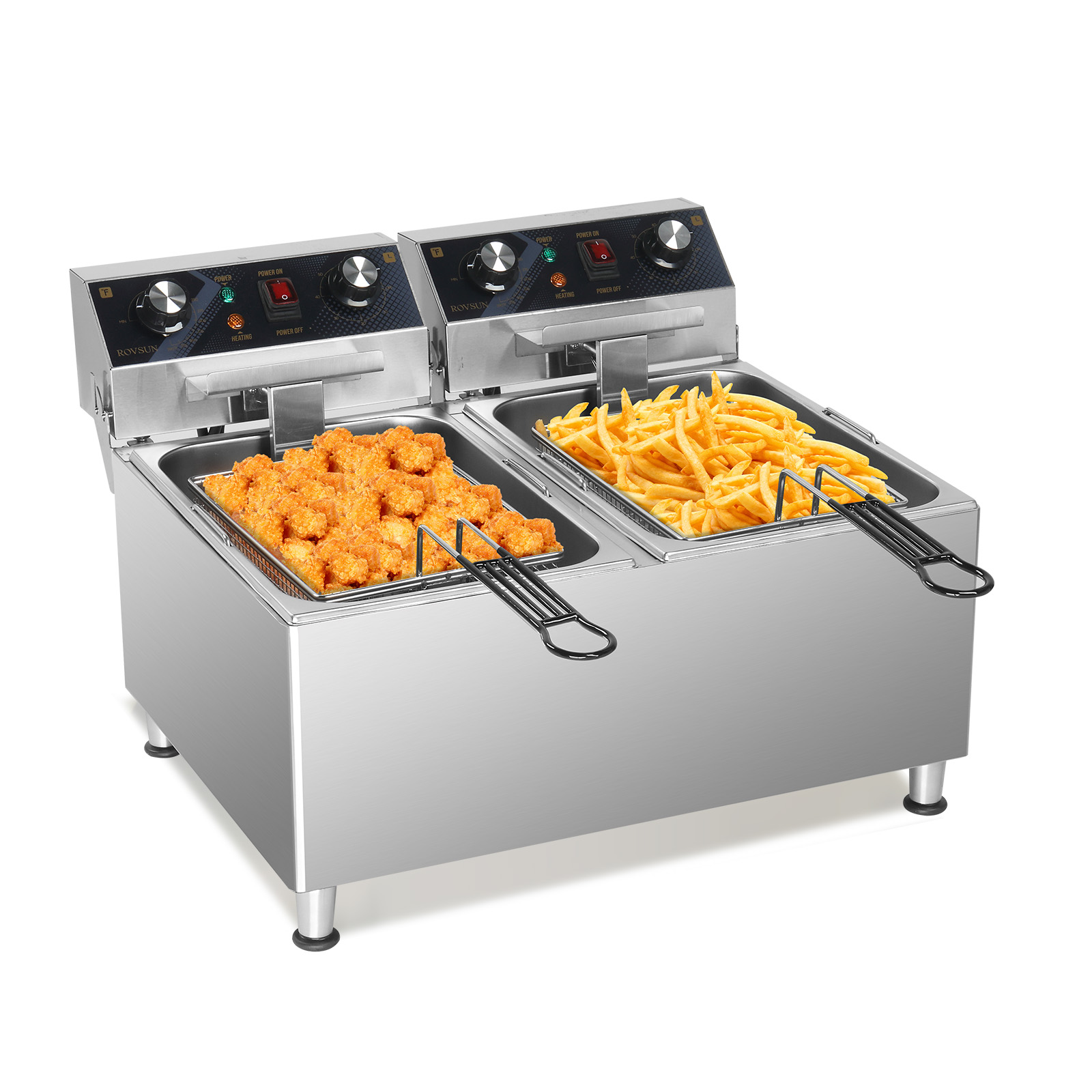 Wechef Commercial Electric Deep Fryer 23.4L 2 Tanks Fryer with Timer