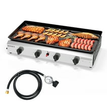 ROVSUN 4 Burner Portable Propane Griddle with Electronic Ignition, 40000 BTU Tabletop Flat Top Gas Grill with Nonstick Enameled Tray & Regulator for Outdoor Cooking Camping BBQ Tailgating Picnicking