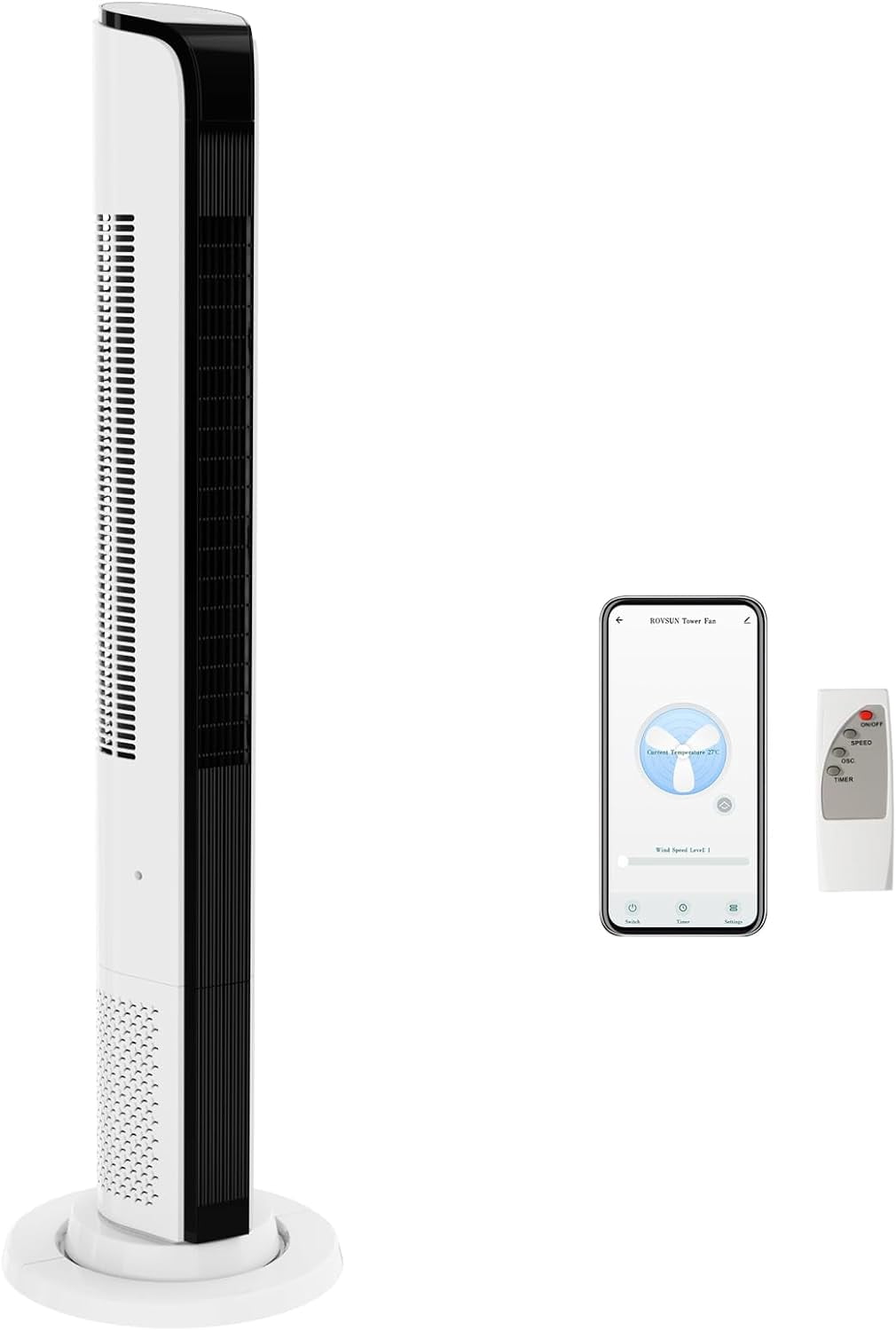 VINGLI 42" Tower Fan for Bedroom, Smart Floor Fan with APP & Remote Control, 3 Modes, 3 Speeds, Standing Fan with Oscillating, 12H Timer, Quiet Fan for Cooling Home Office
