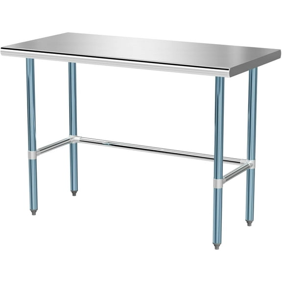 ROVSUN 48" X 24" Open Base Stainless Steel Table, NSF Commercial Heavy Duty Prep & Work Table,Metal Table for Kitchen, Restaurant, Home, Hotel, Garage, Laundry