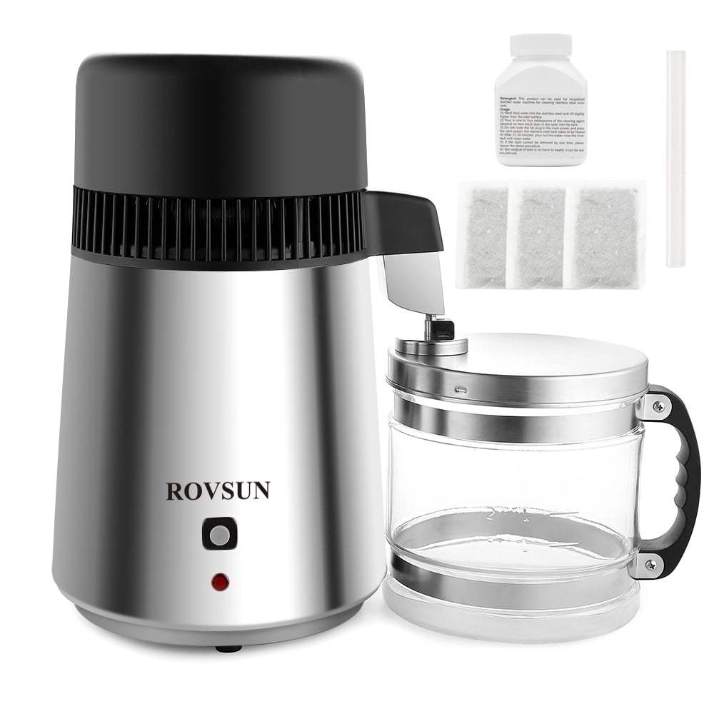 ROVSUN 4L Countertop Water Distiller Machine Stainless Steel for Home, 750W Distilled  Water Maker with Glass Container, 1L/H,Silver 