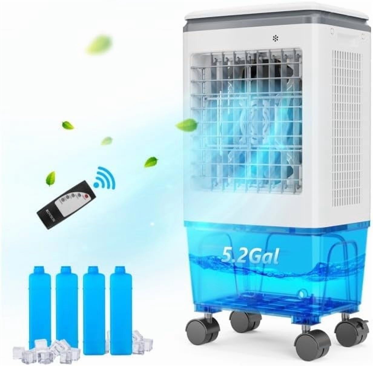 VINGLI 5.2 Gal Portable Air Cooler, 1400CFM Evaporative Swamp Cooler with Oscillation, Remote, 3 Speeds Setting, 12H Timer & 4 Ice Packs, 3-IN-1 Humidifying Cooling Fan for Patio, Garage