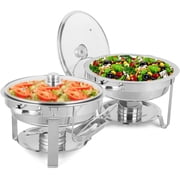 ROVSUN 5 Qt 2 Pack Round Chafing Dish Buffet Set with Glass Lid & Lid Holder