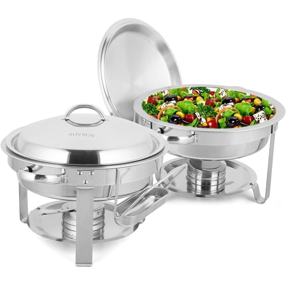 ROVSUN 5 Qt 2 Packs Stainless Steel Round Chafing Dish Buffet Set with Lid Holder