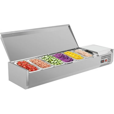 ROVSUN 59" Refrigerated Condiment Prep Station Sandwich Prep Table, 34.2QT Salad Bar Prep Table w/Auto Defrost Temperature Control Stainless Steel Cover 6 * 1/3 Pans for Restaurant Food Truck