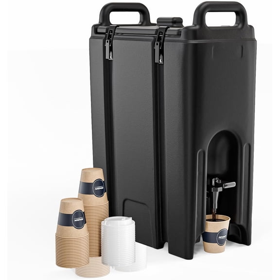 ROVSUN 5Gallon Insulated Beverage Dispenser, Ice and Hot Drink Server with Handles, Faucet & 20 Cups, Food-grade LLDPE Drink Dispenser, Hot and Cold Beverage Server for Party Catering Event Restaurant