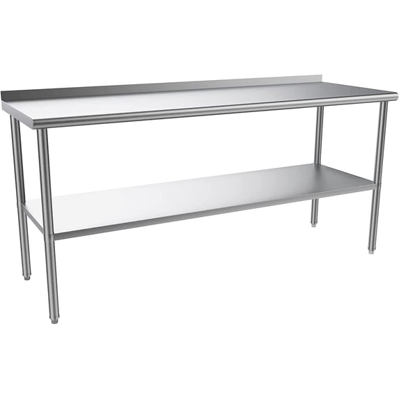 ROVSUN 72'' x 24'' Stainless Steel Table for Prep with Backsplash