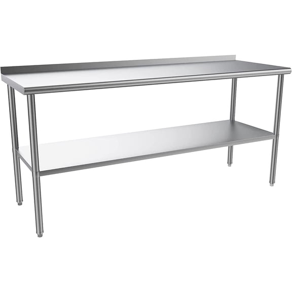 ROVSUN 72'' x 24'' Stainless Steel Table for Prep with Backsplash