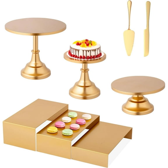 ROVSUN 7PCS Gold Cake Stand Set, Dessert Table Display Set, Metal Cupcake Stand, Cupcake Holder Fruit Candy Plate Serving Tower Tray Platter for Birthday Party Wedding Baby Shower Anniversary,White