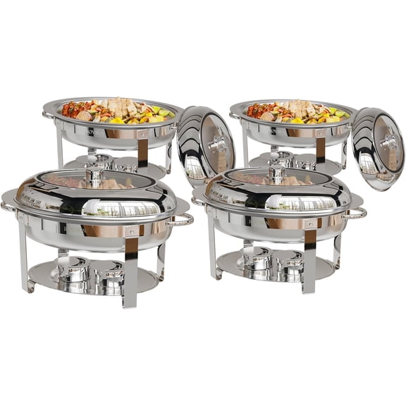 ROVSUN 8 Pack Oval Chafing Dish for Buffet, 6QT Stainless Steel Chafing Dish Buffet Set with Glass Lid, Chafers and Buffet Warmers Sets for Party, Catering, Wedding, Banquet, Graduation