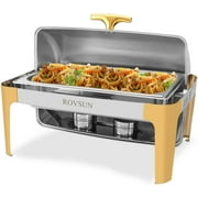 ROVSUN 9 Quart  Roll Top Chafing Dish Buffet Set Gold Accent