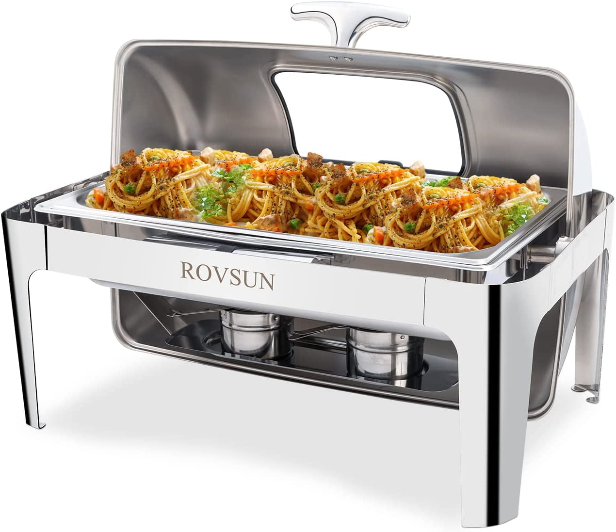 ROVSUN 9 Quart Roll Top Chafing Dish Buffet Set with Glass Window,2
