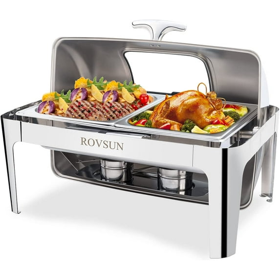 ROVSUN 9 Quart Roll Top Chafing Dish Buffet Set with Glass Window,Full Size