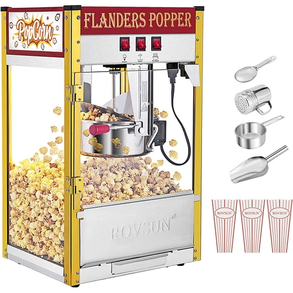 ROVSUN Bar Style Popcorn Machine w/ 8 Ounce Kettle for Home Movie Theater, Red