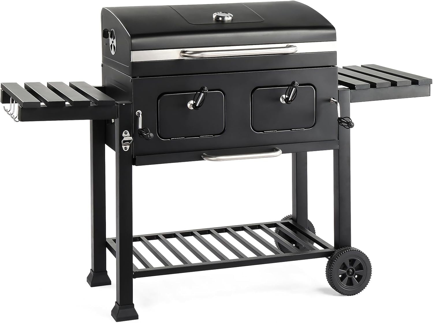 ROVSUN Charcoal Grill with Two Foldable Side Tables, Extra Large Cooking Area of 794 SQIN, Two Individual Lifting Charcoal Trays, Pull-out Ash Tray, Perfect BBQ Grill for Outdoor Picnic, Black