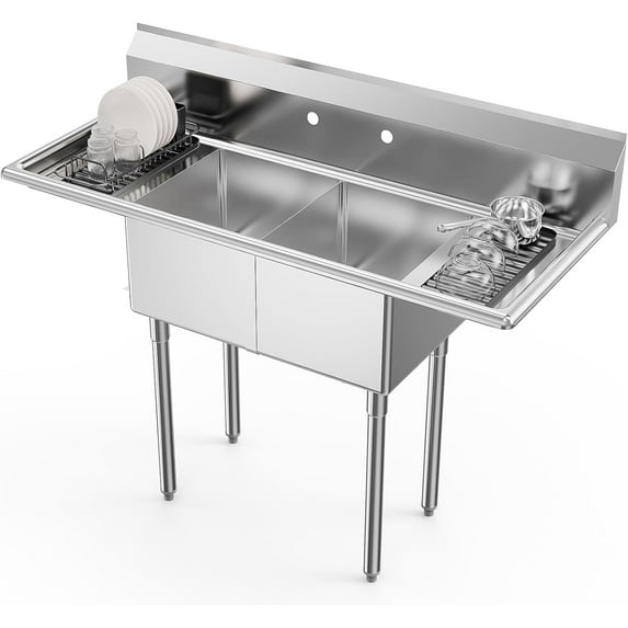 ROVSUN Commercial Sink, Stainless Steel Sink with 3 Compartment and 2 Sides Drain Rack, 20" x 54" x 43.5" Freestanding Utility Sink, Great for Restaurant Kitchen Laundry Room Garage Sunroom
