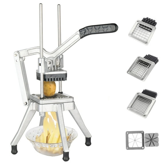 ROVSUN Commercial Vegetable Chopper French Fry Cutter Stainless Steel w/ 4 Sizes Blades, Fruit Potato Slicer, 1/2", 3/8", 1/4" & 8-Wedge Blades and Pusher Blocks for Restaurants, Home & Kitchen
