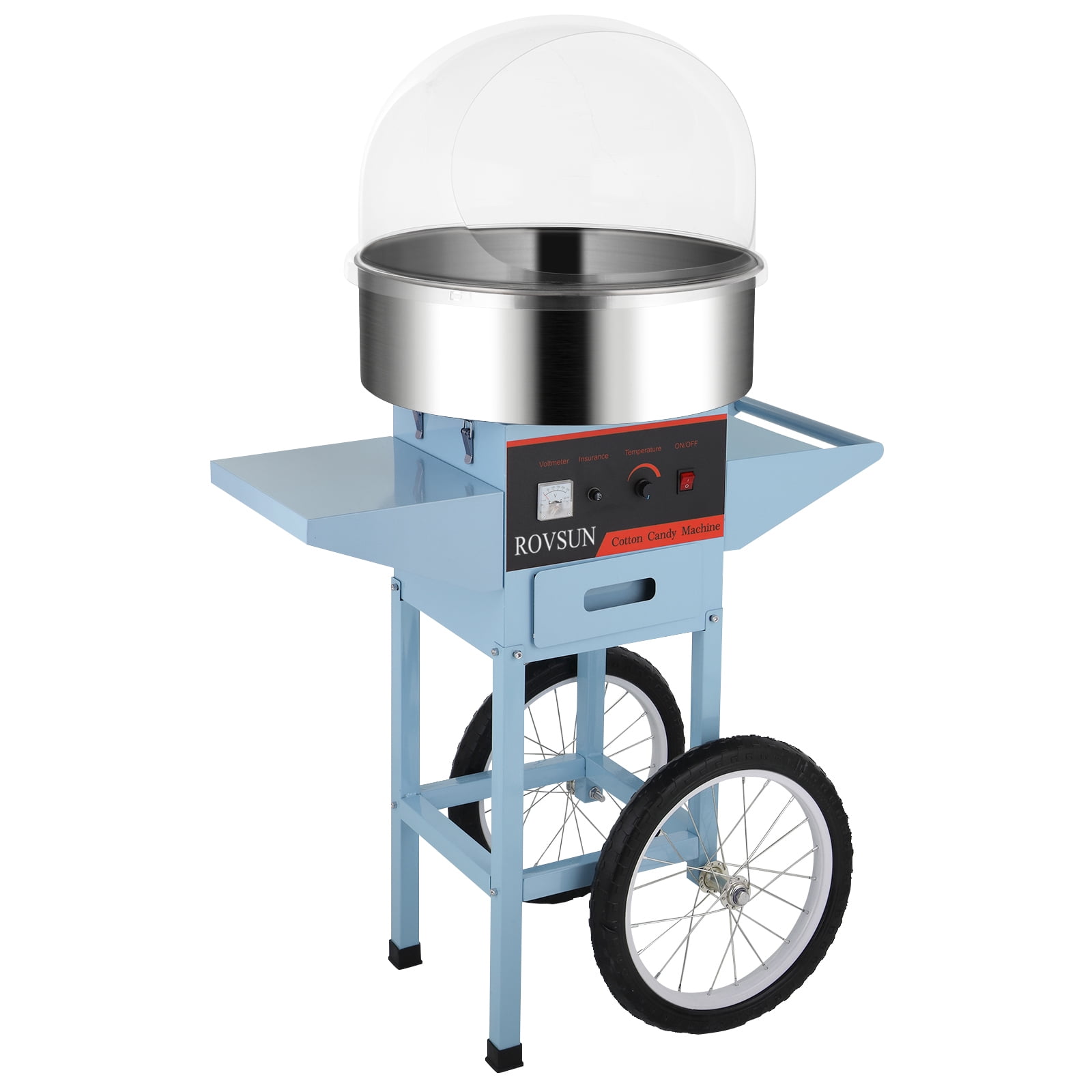 ROVSUN Cotton Candy Machine with Cart Stainless Steel, 21 Inch Electric Cotton Candy Maker Candy Floss Maker w/Cover Sugar Scoop and Large Storage Drawer for Commercial Home Party Carnival, Blue