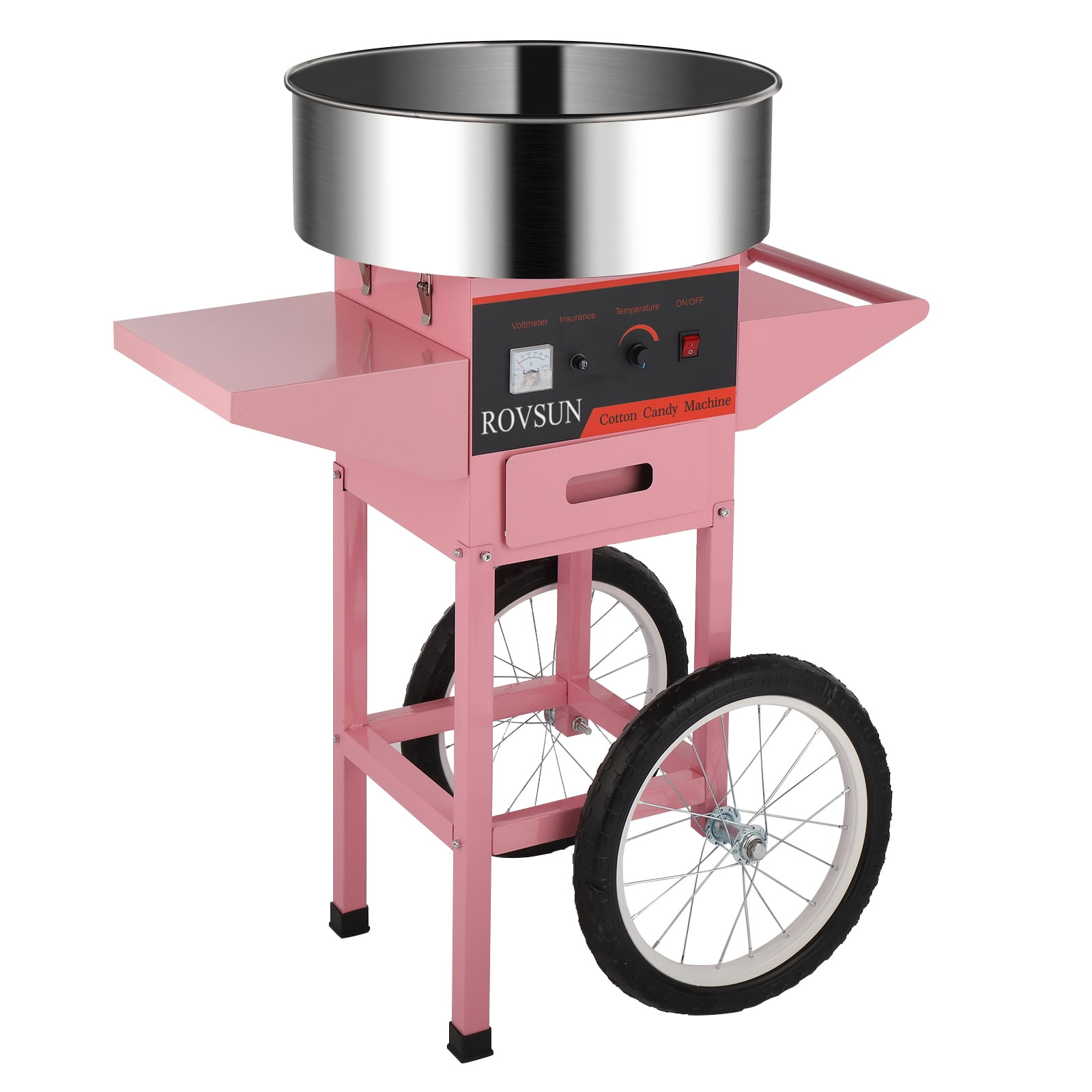 ROVSUN Stainless Steel Cotton Candy Maker with Cart, Sugar Flossing Machine for Home