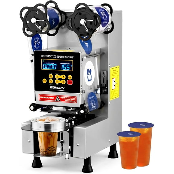 ROVSUN Cup Sealing Machine, Fully Automatic Cup Sealer Machine, Electric Cup Sealing Machine with LCD Intelligent Display for Bubble Milk Tea Coffee, 500-650 Cups/H, 88/89/90/95 mm Cup, Black