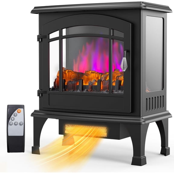 VINGLI Electric Fireplace Stove, 23''W Freestanding Heater with Remote, Timer, Realistic Flame Effect, Adjustable Temperature, Overheat & Tip-Over Protections for Bedroom Living Room, 1400W