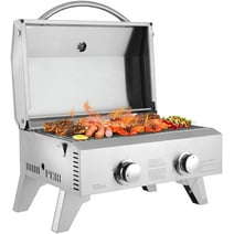 ROVSUN Extra Large 20,000 BTU Portable Gas Grill, 2 Burner Tabletop Propane Griddle with Foldable Legs, Regulator & Full Stainless Steel for Home Outdoor Picnic Camping Trip, Patio Garden BBQ