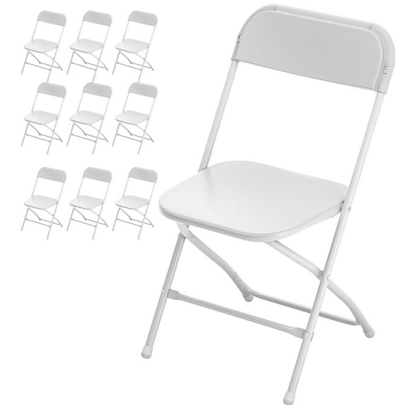 ROVSUN Folding Chairs Set of 10, White Plastic Chair Sturdy Seat with ...