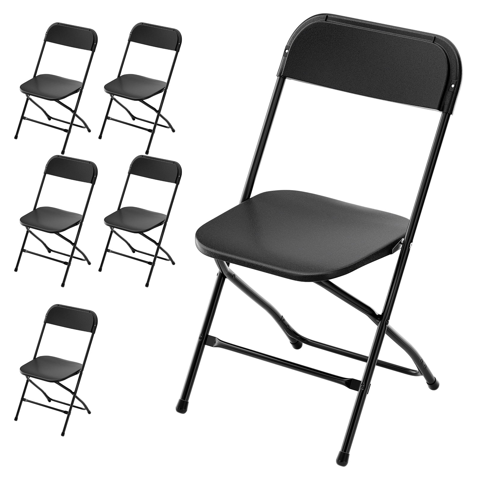 ROVSUN Folding Chairs Set of 6, Black Plastic Chair Sturdy Seat with ...
