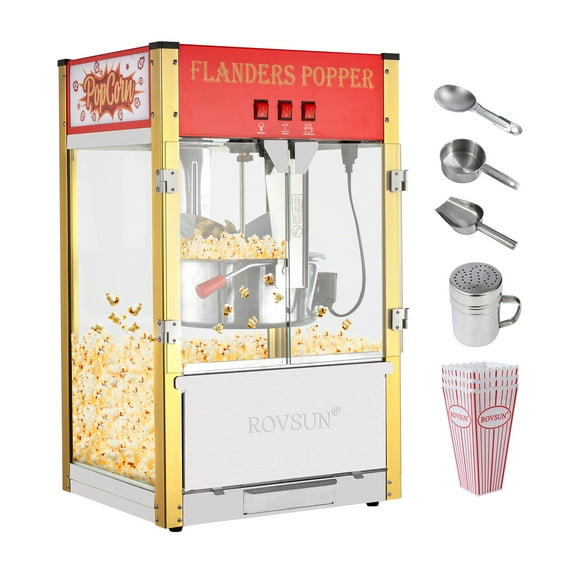 ROVSUN Popcorn Machine with 16 Ounce Kettle, Countertop Popcorn Maker Commercial Popcorn Machine w/ Stainless Steel Scoop, Oil Spoon & 3 Popcorn Cups for Home Movie Theater, Red