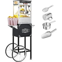 ROVSUN Popcorn Machine w/ Cart Wheels & 8 Ounce Kettle for Commercial Home Movie Theater, Black