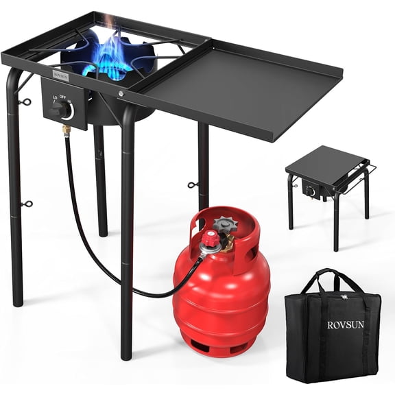 VINGLI Single Burner Propane Gas Stove with Side Shelves & Carrying Bag, 100,000 BTU Portable Stove with Removable Legs & Regulator for Camping Home Backyard Cooking Brewing Canning Turkey Frying