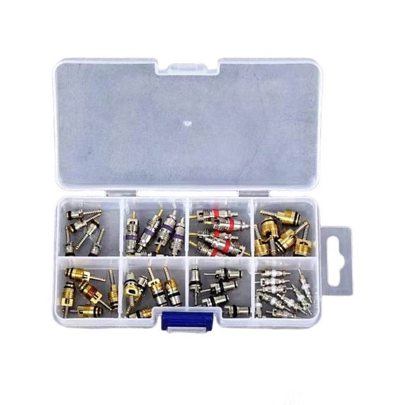 ROVTECT Brass AC Valve Core Kit 45PCS 8 Types for Auto Air Conditioning Systems