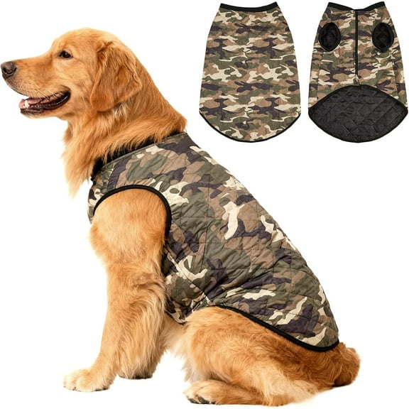 ROVTIULI Dog Coat Waterproof Dogs Jacket with Zipper Warm Camouflage Doggie Winter Coats Non-Sticky Pet Vest Windproof Christmas Dog Coats for Medium Dogs