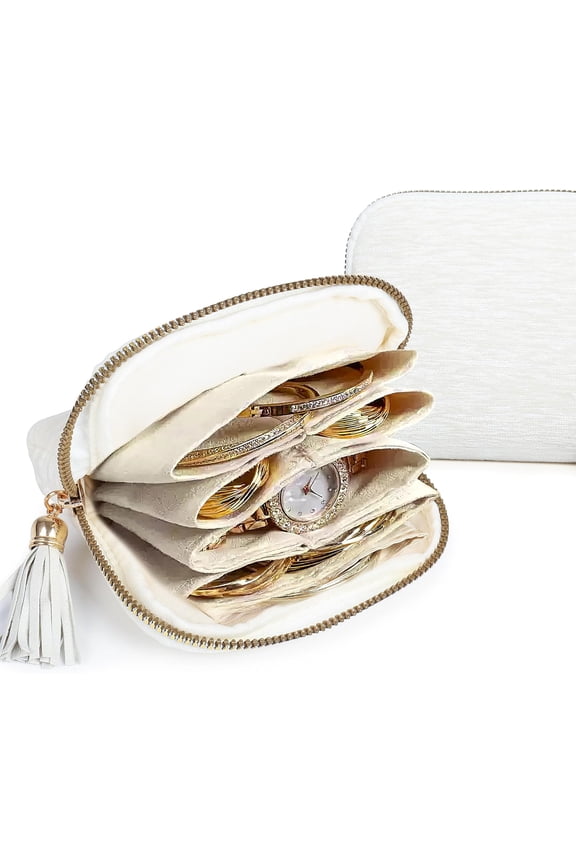 Jewelry Organizer Case for Travel: 5-Layer Velvet Zipper Pouch Bag for Bangles Link Bracelets Storage Protect from Tangle Scratch