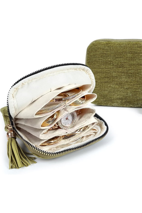 Jewelry Organizer Case for Travel: 5-Layer Velvet Zipper Pouch Bag for Bangles Link Bracelets Storage Protect from Tangle Scratch