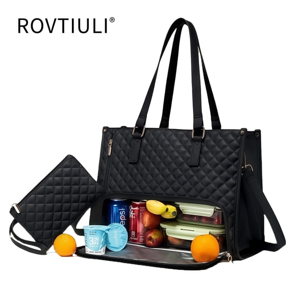 ROVTIULI Lunch Bag, Tote Bag for Women,15.6 Inch Laptop Work Bag with Insulated Lunch Box Compartment & Purse Large Capacity Quilted Computer Handbag for Teacher, Nurse, Travel, College, Daily