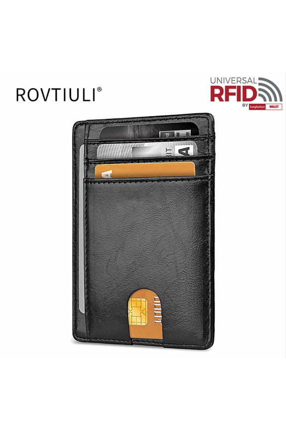 Slim Minimalist Front Pocket RFID Blocking Leather Wallets for Men and Women - Black