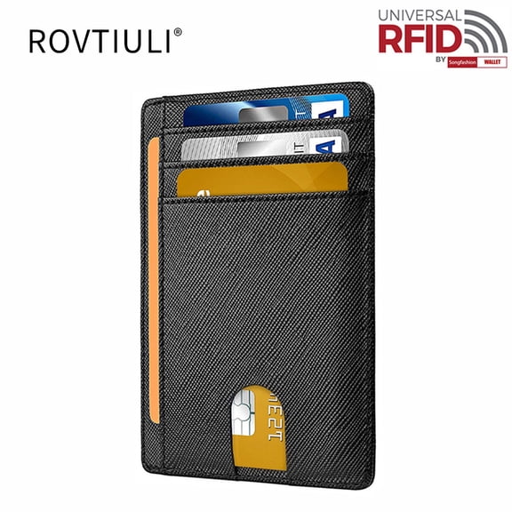 ROVTIULI Slim Minimalist Front Pocket RFID Blocking Leather Wallets for Men and Women - Black
