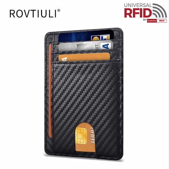 ROVTIULI Slim Minimalist Front Pocket RFID Blocking Leather Wallets for Men and Women - Black