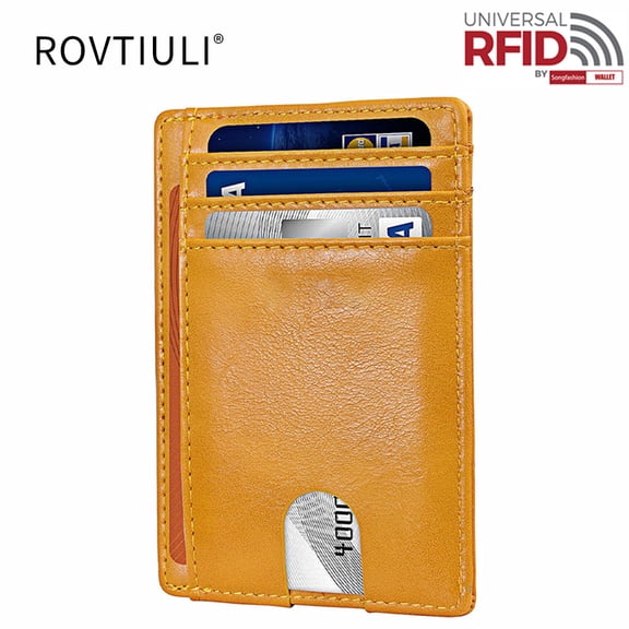 ROVTIULI Slim Minimalist Front Pocket RFID Blocking Leather Wallets for Men and Women - Bright Yellow