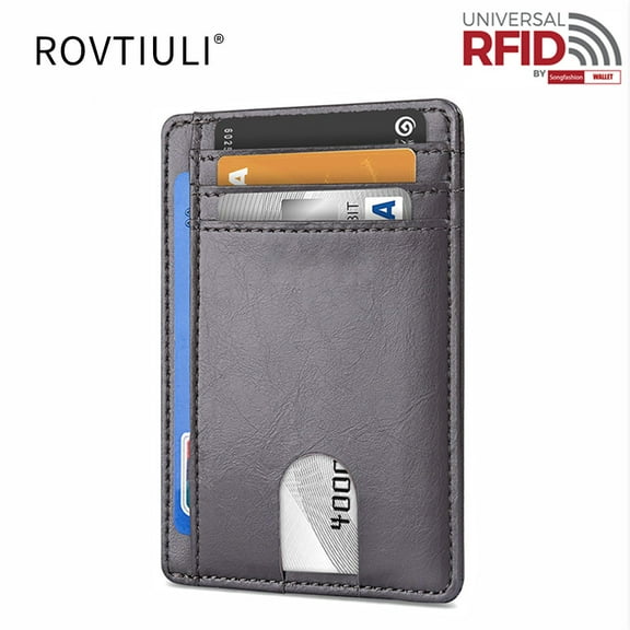 ROVTIULI Slim Minimalist Front Pocket RFID Blocking Leather Wallets for Men and Women - Dark Gray