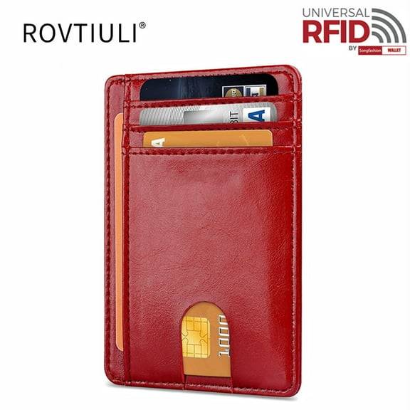ROVTIULI Slim Minimalist Front Pocket RFID Blocking Leather Wallets for Men and Women - Red