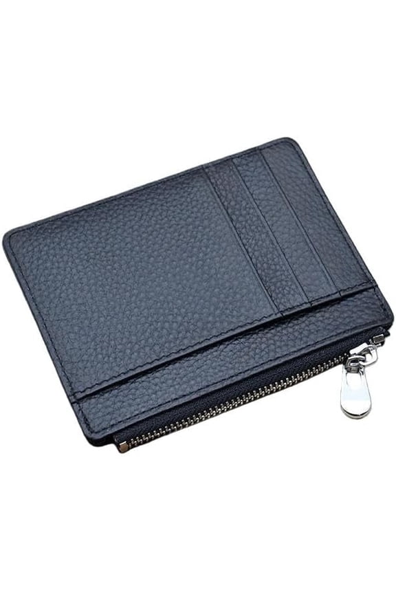 Ultra Slim Minimalist Front Pocket Wallet for Men Women - 8 Slots Leather Card Case with ID Window & Zipper Coin Purse