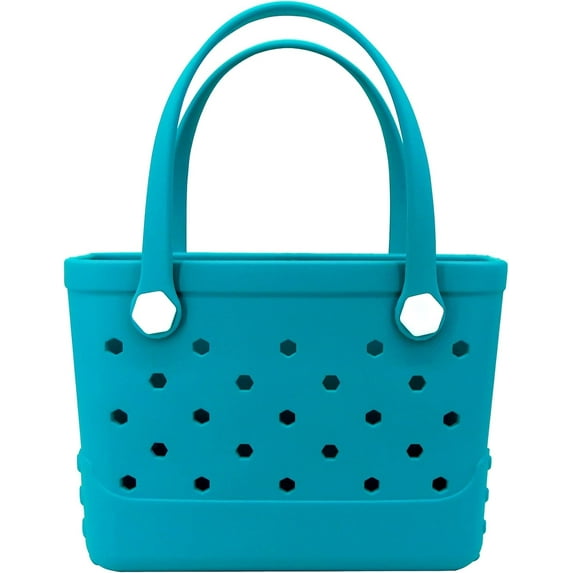 ROVTIULI Waterproof Sandproof Beach Bag for Women - Small Portable Plastic Rubber Tote, Washable Open Top Handbag for Outdoor Travel